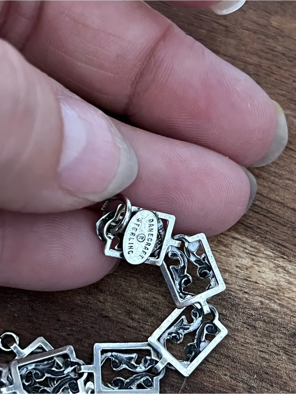 Vintage Danecraft Scrolled Panel Link Sterling Silver 925 Bracelet
